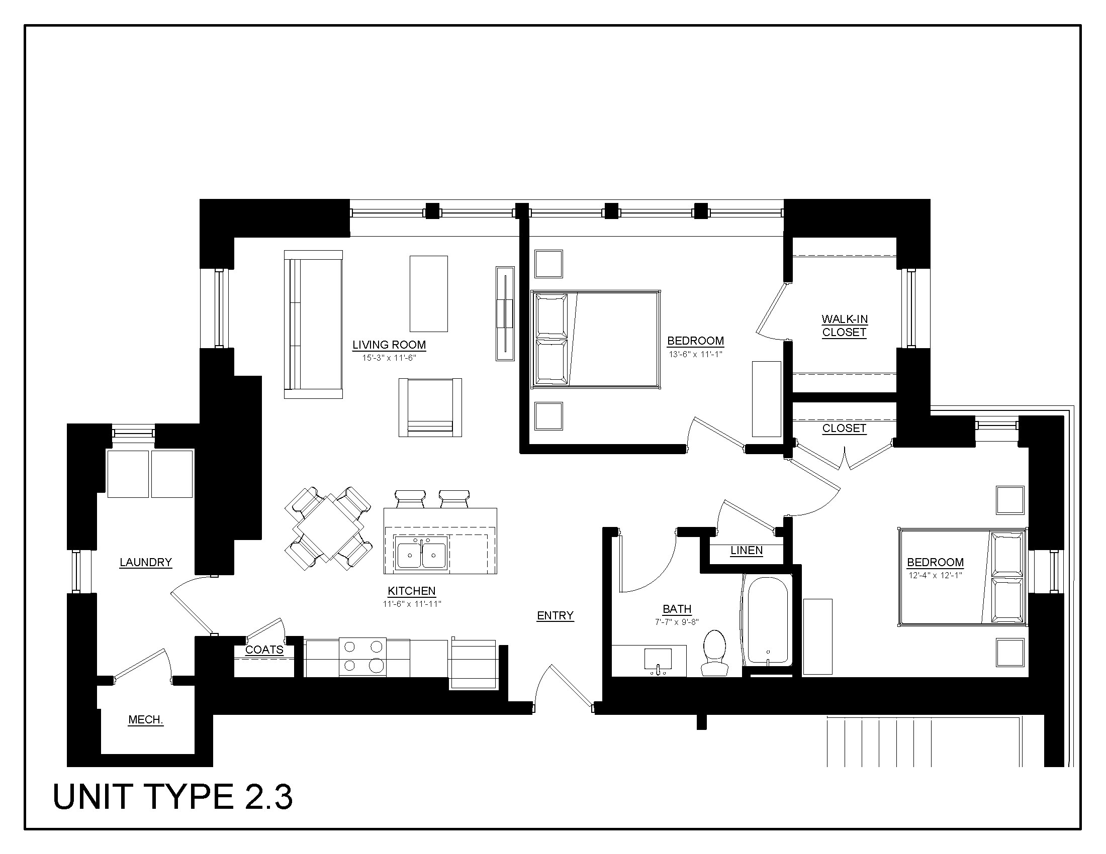 Floor plan for 2 beds, 1 bath, 900 sqft